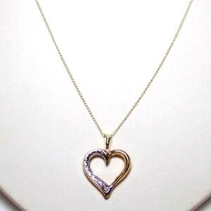 10k Solid Yellow Gold Chain With 10k White & Yellow Gold Heart Pendant Necklace